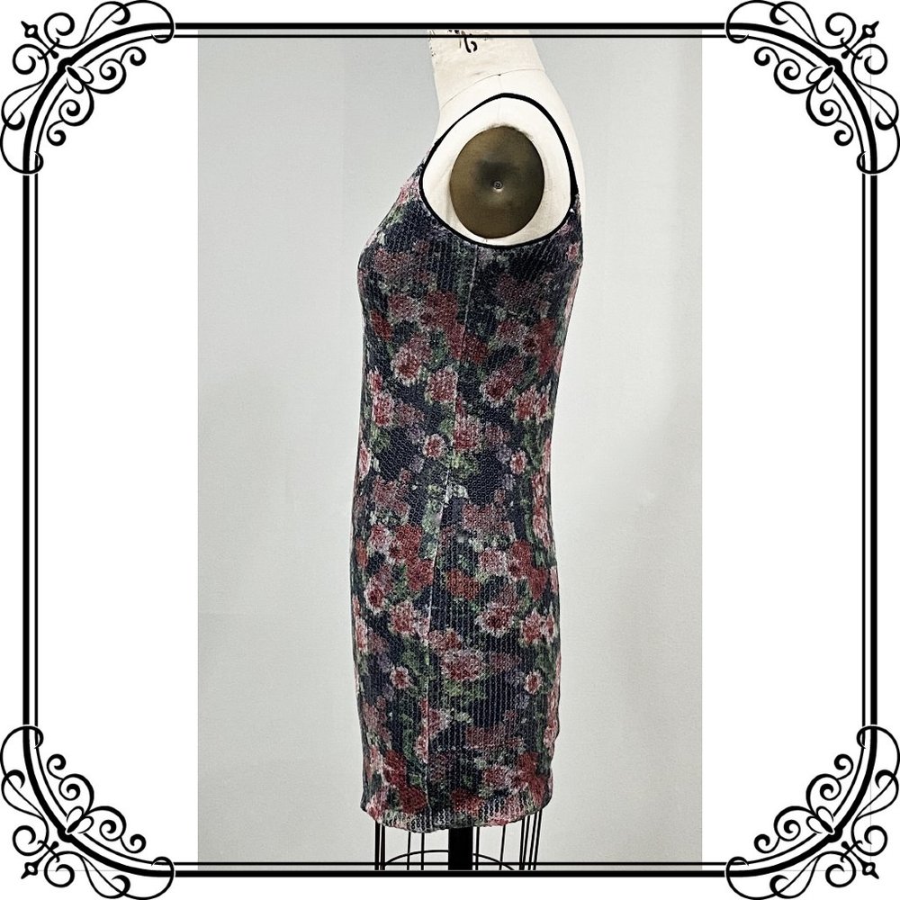 AQUA Rose Print Sequin Mini Dress - Size XS - Picture 4 of 7